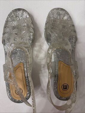 Clear Glitter Jelly Sandals - Silver